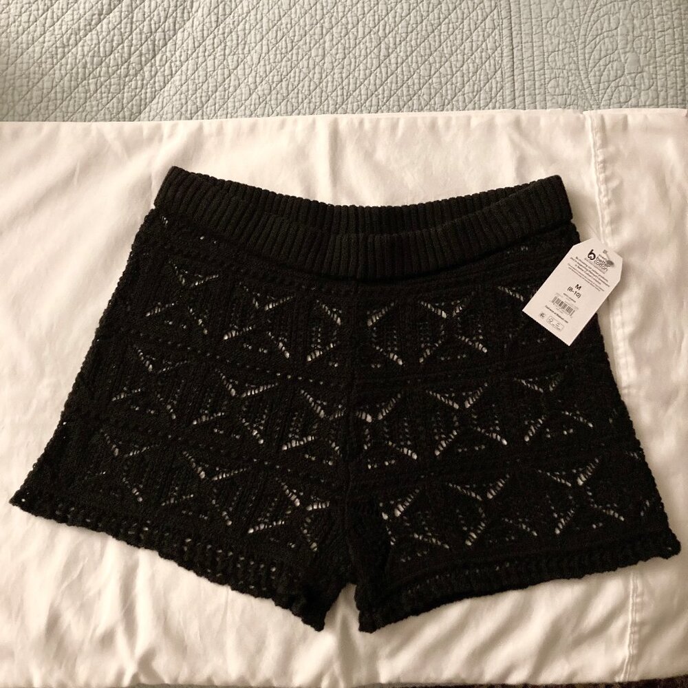 NWT, SZ M (8-10) 100% COTTON Crochet, Swim Cover Up Shorts, Black
